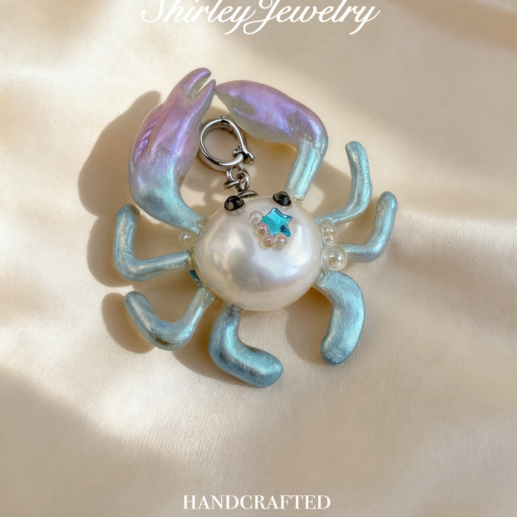 Crab pearl pendant Zodiac Cancer freshwater pearl necklace (with chain)